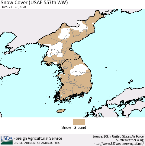 Korea Snow Cover (USAF 557th WW) Thematic Map For 12/21/2020 - 12/27/2020