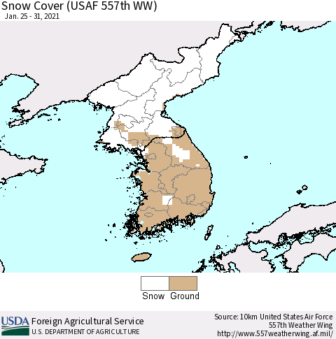 Korea Snow Cover (USAF 557th WW) Thematic Map For 1/25/2021 - 1/31/2021