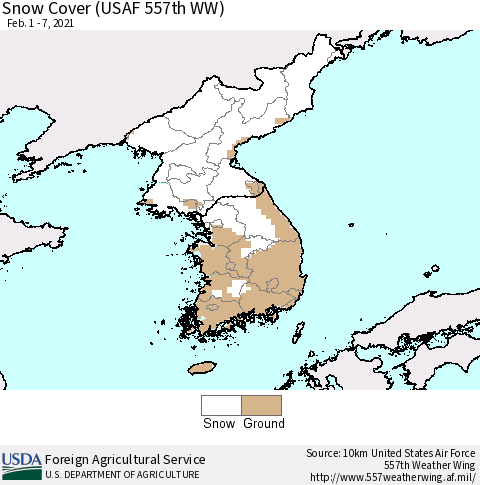 Korea Snow Cover (USAF 557th WW) Thematic Map For 2/1/2021 - 2/7/2021