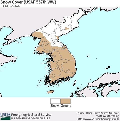 Korea Snow Cover (USAF 557th WW) Thematic Map For 2/8/2021 - 2/14/2021
