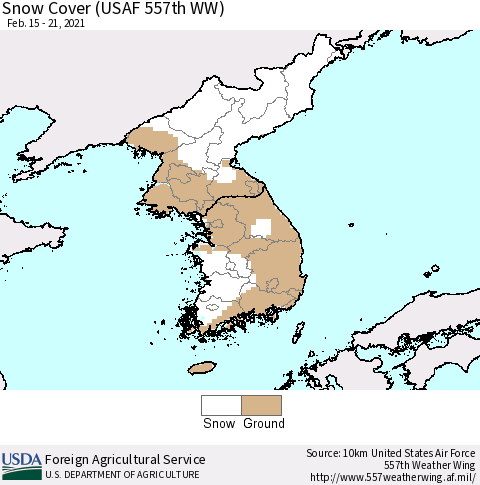 Korea Snow Cover (USAF 557th WW) Thematic Map For 2/15/2021 - 2/21/2021