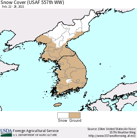 Korea Snow Cover (USAF 557th WW) Thematic Map For 2/22/2021 - 2/28/2021