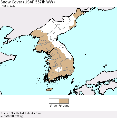 Korea Snow Cover (USAF 557th WW) Thematic Map For 3/1/2021 - 3/7/2021
