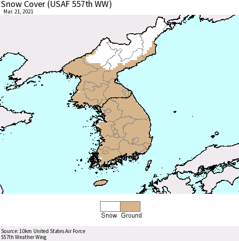 Korea Snow Cover (USAF 557th WW) Thematic Map For 3/15/2021 - 3/21/2021