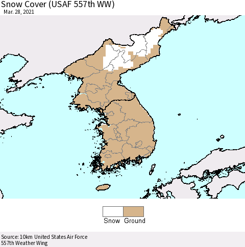 Korea Snow Cover (USAF 557th WW) Thematic Map For 3/22/2021 - 3/28/2021