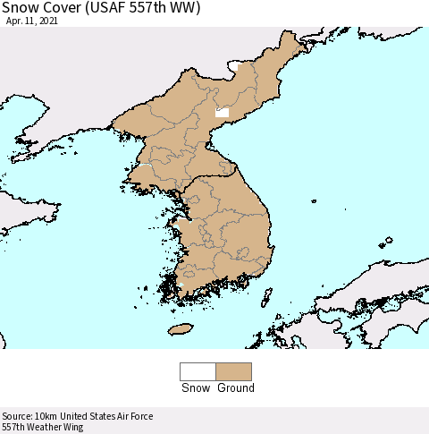 Korea Snow Cover (USAF 557th WW) Thematic Map For 4/5/2021 - 4/11/2021