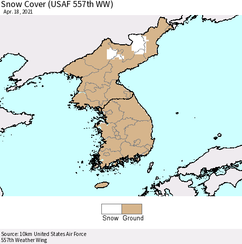 Korea Snow Cover (USAF 557th WW) Thematic Map For 4/12/2021 - 4/18/2021