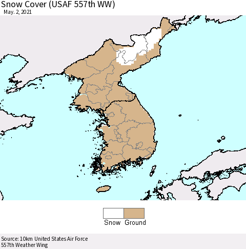 Korea Snow Cover (USAF 557th WW) Thematic Map For 4/26/2021 - 5/2/2021