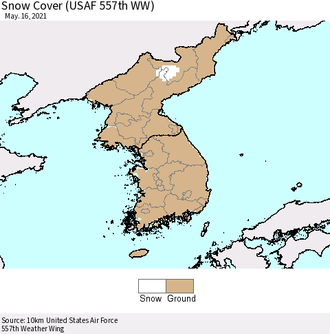 Korea Snow Cover (USAF 557th WW) Thematic Map For 5/10/2021 - 5/16/2021