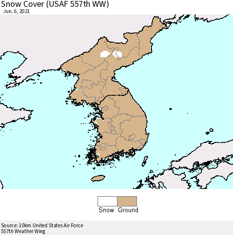 Korea Snow Cover (USAF 557th WW) Thematic Map For 5/31/2021 - 6/6/2021