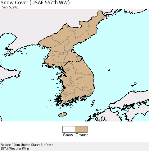 Korea Snow Cover (USAF 557th WW) Thematic Map For 8/30/2021 - 9/5/2021