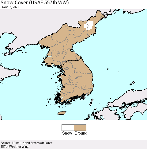 Korea Snow Cover (USAF 557th WW) Thematic Map For 11/1/2021 - 11/7/2021