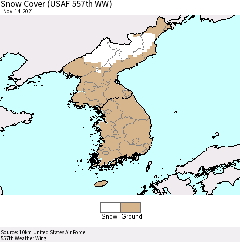 Korea Snow Cover (USAF 557th WW) Thematic Map For 11/8/2021 - 11/14/2021