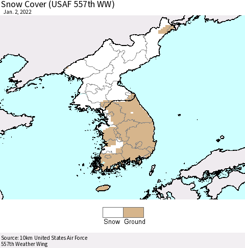 Korea Snow Cover (USAF 557th WW) Thematic Map For 12/27/2021 - 1/2/2022