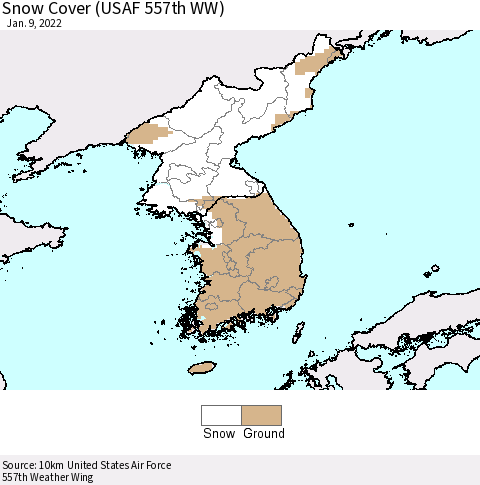 Korea Snow Cover (USAF 557th WW) Thematic Map For 1/3/2022 - 1/9/2022