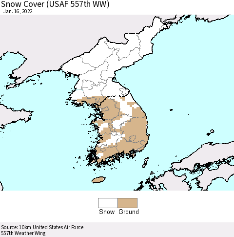 Korea Snow Cover (USAF 557th WW) Thematic Map For 1/10/2022 - 1/16/2022