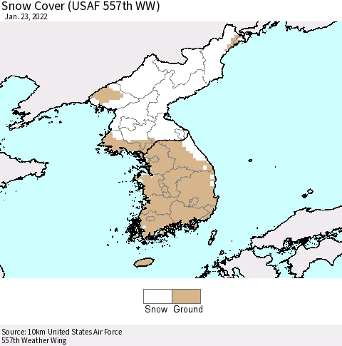 Korea Snow Cover (USAF 557th WW) Thematic Map For 1/17/2022 - 1/23/2022