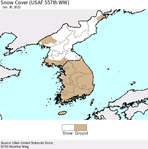 Korea Snow Cover (USAF 557th WW) Thematic Map For 1/24/2022 - 1/30/2022