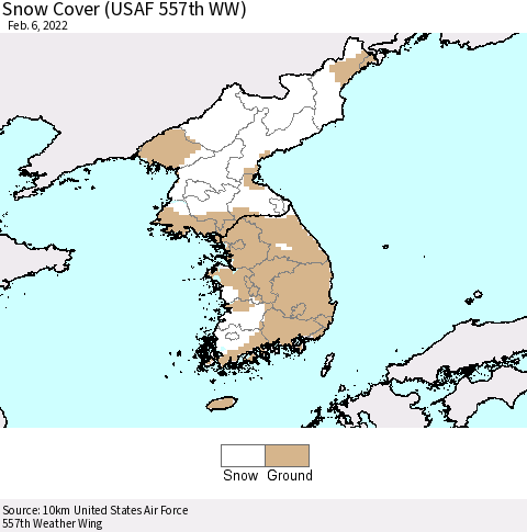 Korea Snow Cover (USAF 557th WW) Thematic Map For 1/31/2022 - 2/6/2022