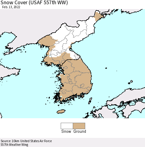 Korea Snow Cover (USAF 557th WW) Thematic Map For 2/7/2022 - 2/13/2022