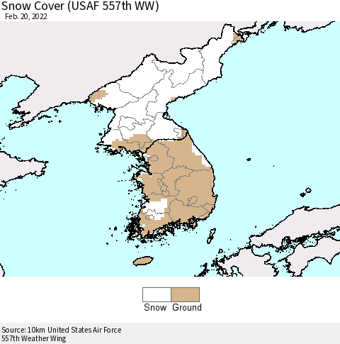 Korea Snow Cover (USAF 557th WW) Thematic Map For 2/14/2022 - 2/20/2022