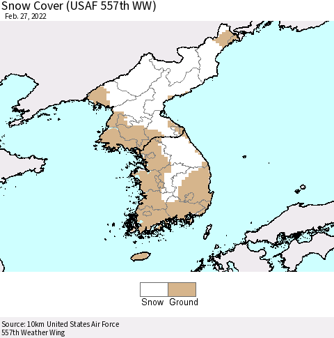 Korea Snow Cover (USAF 557th WW) Thematic Map For 2/21/2022 - 2/27/2022