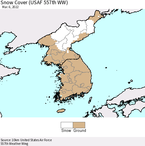 Korea Snow Cover (USAF 557th WW) Thematic Map For 2/28/2022 - 3/6/2022