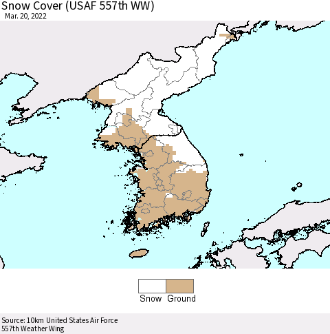 Korea Snow Cover (USAF 557th WW) Thematic Map For 3/14/2022 - 3/20/2022