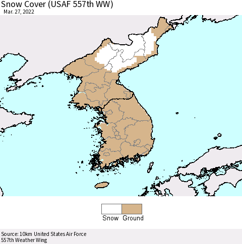 Korea Snow Cover (USAF 557th WW) Thematic Map For 3/21/2022 - 3/27/2022