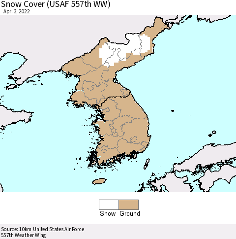 Korea Snow Cover (USAF 557th WW) Thematic Map For 3/28/2022 - 4/3/2022