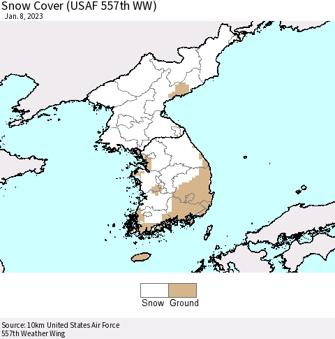 Korea Snow Cover (USAF 557th WW) Thematic Map For 1/2/2023 - 1/8/2023