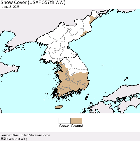 Korea Snow Cover (USAF 557th WW) Thematic Map For 1/9/2023 - 1/15/2023