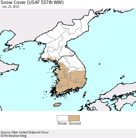 Korea Snow Cover (USAF 557th WW) Thematic Map For 1/16/2023 - 1/22/2023