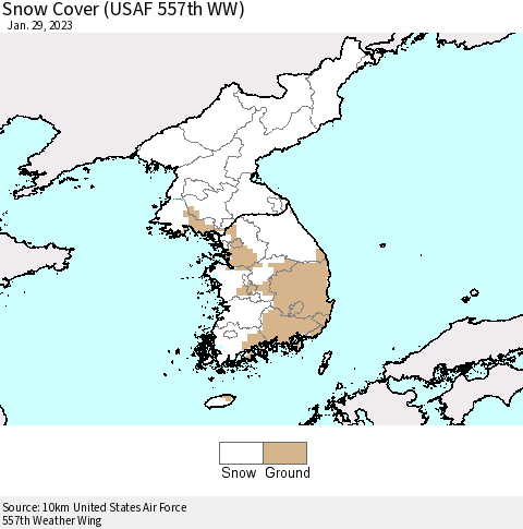 Korea Snow Cover (USAF 557th WW) Thematic Map For 1/23/2023 - 1/29/2023
