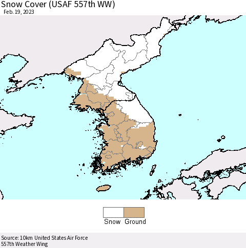 Korea Snow Cover (USAF 557th WW) Thematic Map For 2/13/2023 - 2/19/2023