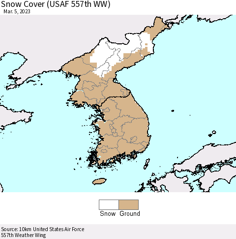 Korea Snow Cover (USAF 557th WW) Thematic Map For 2/27/2023 - 3/5/2023
