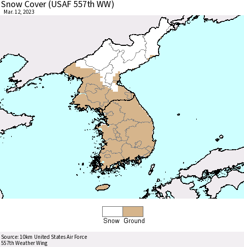 Korea Snow Cover (USAF 557th WW) Thematic Map For 3/6/2023 - 3/12/2023