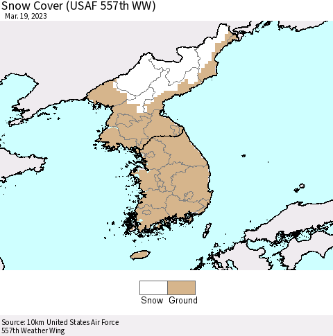 Korea Snow Cover (USAF 557th WW) Thematic Map For 3/13/2023 - 3/19/2023