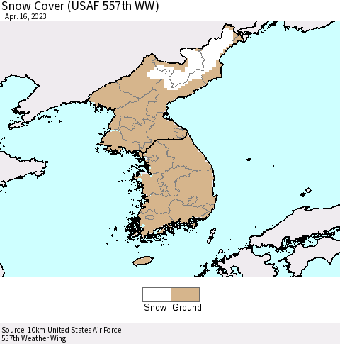 Korea Snow Cover (USAF 557th WW) Thematic Map For 4/10/2023 - 4/16/2023