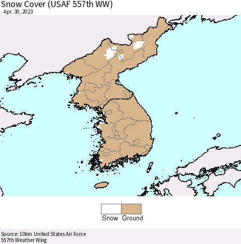 Korea Snow Cover (USAF 557th WW) Thematic Map For 4/24/2023 - 4/30/2023