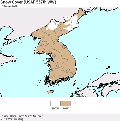 Korea Snow Cover (USAF 557th WW) Thematic Map For 11/6/2023 - 11/12/2023