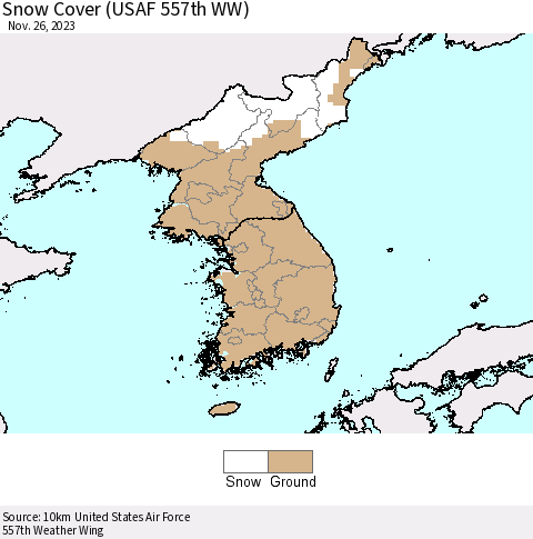 Korea Snow Cover (USAF 557th WW) Thematic Map For 11/20/2023 - 11/26/2023
