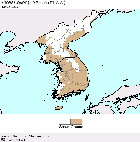 Korea Snow Cover (USAF 557th WW) Thematic Map For 11/27/2023 - 12/3/2023