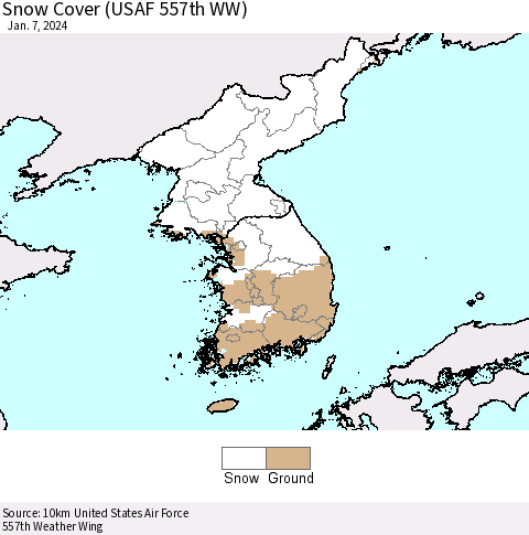 Korea Snow Cover (USAF 557th WW) Thematic Map For 1/1/2024 - 1/7/2024