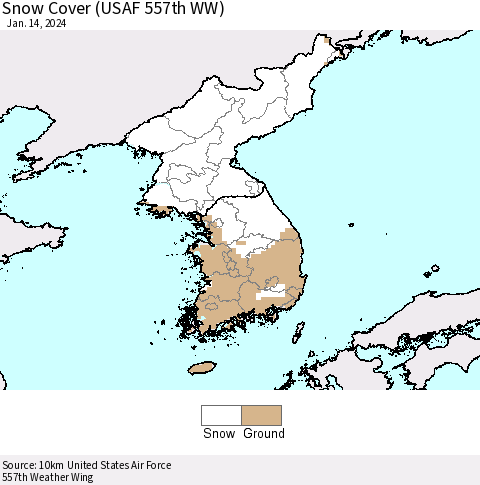 Korea Snow Cover (USAF 557th WW) Thematic Map For 1/8/2024 - 1/14/2024