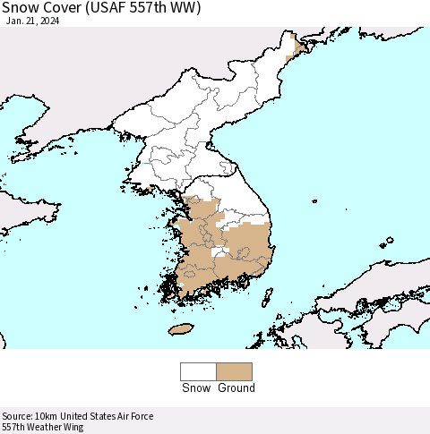 Korea Snow Cover (USAF 557th WW) Thematic Map For 1/15/2024 - 1/21/2024
