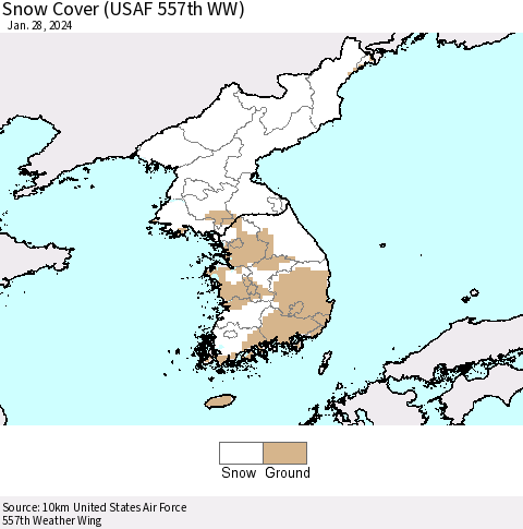 Korea Snow Cover (USAF 557th WW) Thematic Map For 1/22/2024 - 1/28/2024