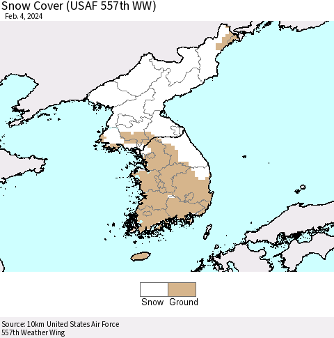 Korea Snow Cover (USAF 557th WW) Thematic Map For 1/29/2024 - 2/4/2024