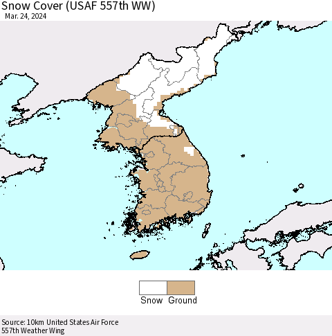 Korea Snow Cover (USAF 557th WW) Thematic Map For 3/18/2024 - 3/24/2024
