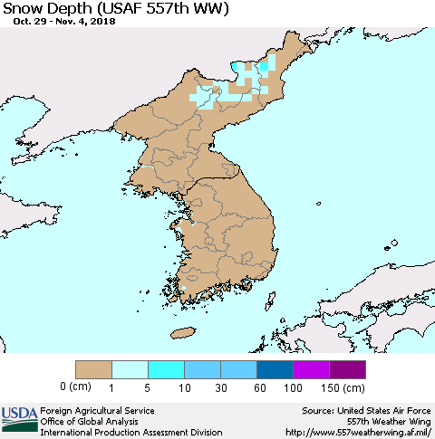 Korea Snow Depth (USAF 557th WW) Thematic Map For 10/29/2018 - 11/4/2018
